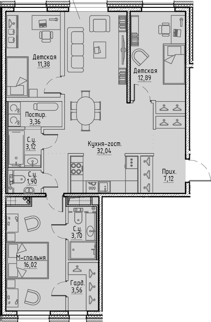 3-комнатная квартира 97.45 м², 5/7 эт., ЖК «LEGENDA Сампсониевский 32»